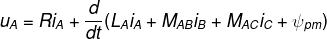 \fn_phv u_{A}=Ri_{A}+\frac{d}{dt}(L_{A}i_{A}+M_{AB}i_{B}+M_{AC}i_{C}+\psi _{pm})