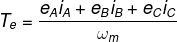 \fn_phv T_{e}=\frac{e_{A}i_{A}+e_{B}i_{B}+e_{C}i_{C}}{ \omega _{m}}